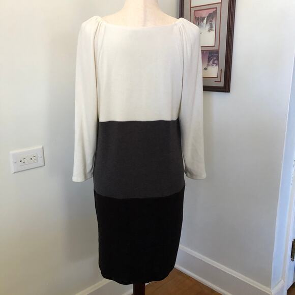 Tiana B Color Block Sweater Dress L Cream Gray Black Made in USA Office Career - Picture 6 of 11